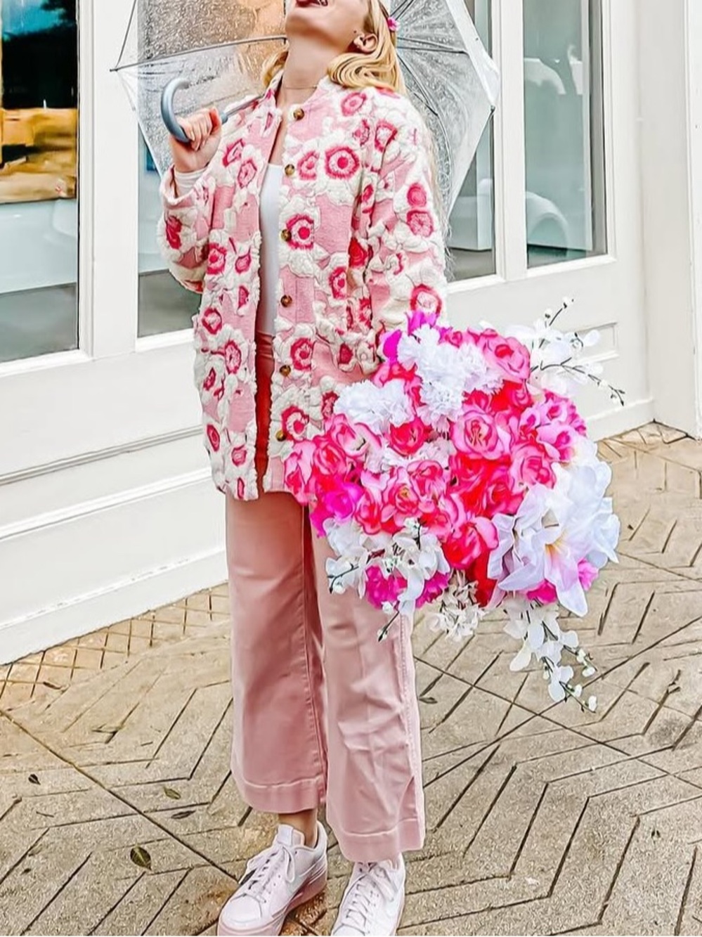 Sezane NAEL JACKET in ROSEWOOD ECRU Floral Pink and Cream Jacket